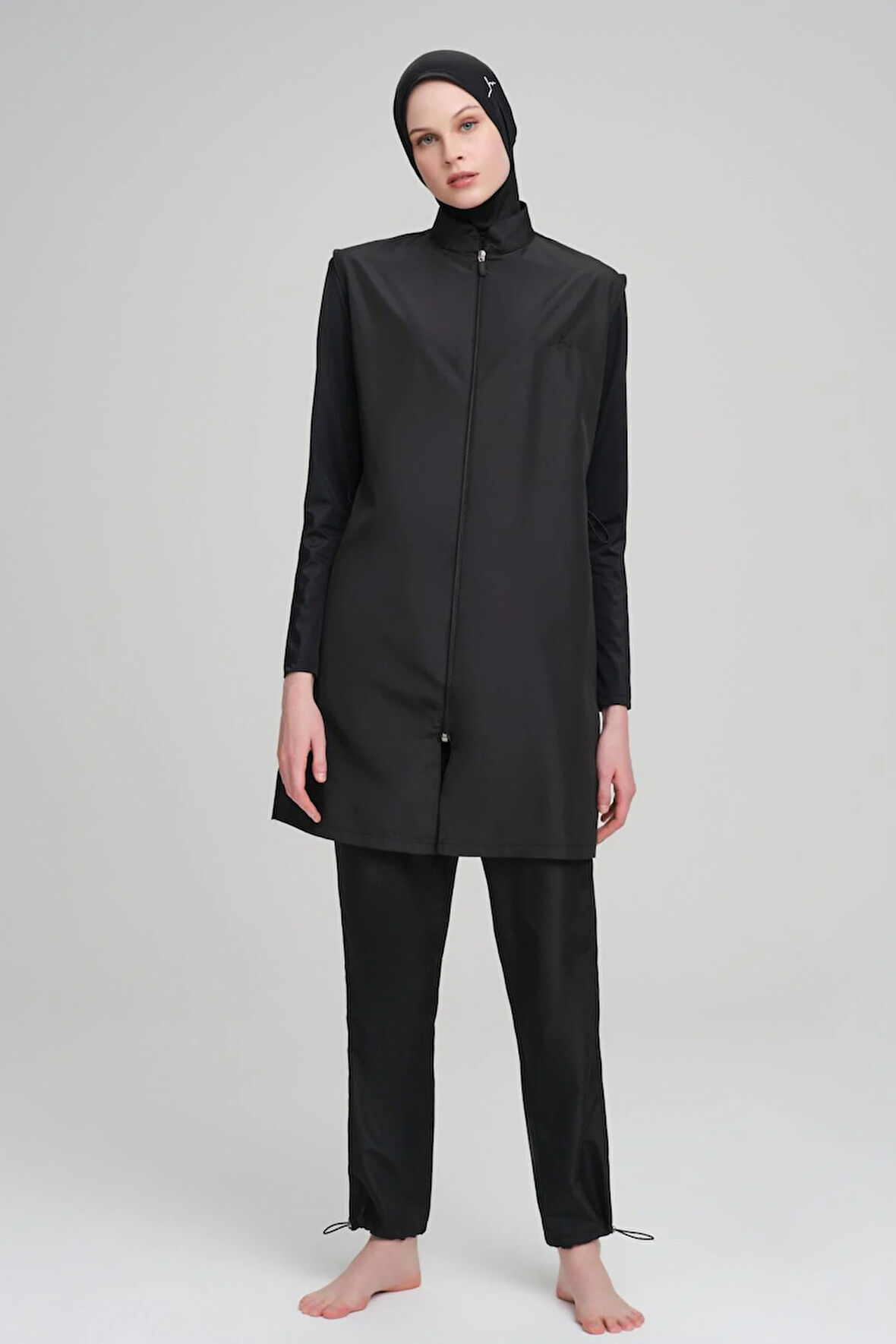 Haşema Siyah Dokuma 5 Parça Tam Tesettür Mayo Takımı 6027