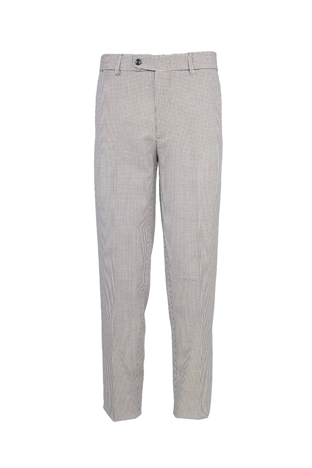 Kazayağı Desenli Klasik Flato Cepli Erkek Pantolon İş ve Genel Kullanım