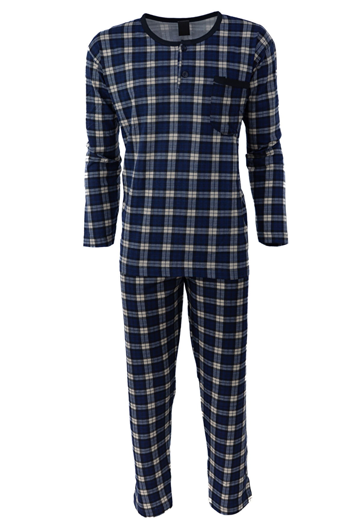 Oppland Yazlık Erkek Pijama Takımı %100 Pamuk Kumaş Ekose Model Desenli Bisiklet Yaka Cepli Rahat