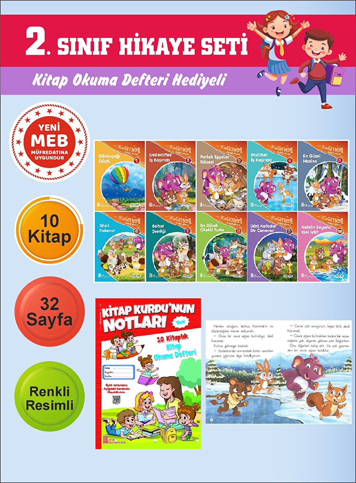 2.Sınıflar İçin Okumayı Sevdiren 10 lu Hikaye Seti 11 (Kitap Okuma Defteri Hediyeli)