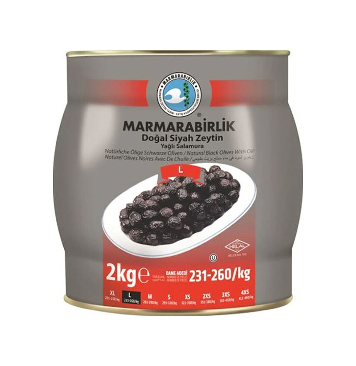 Marmarabirlik Yağlı Salamura 231-260 KB L Siyah Zeytin 2 KG