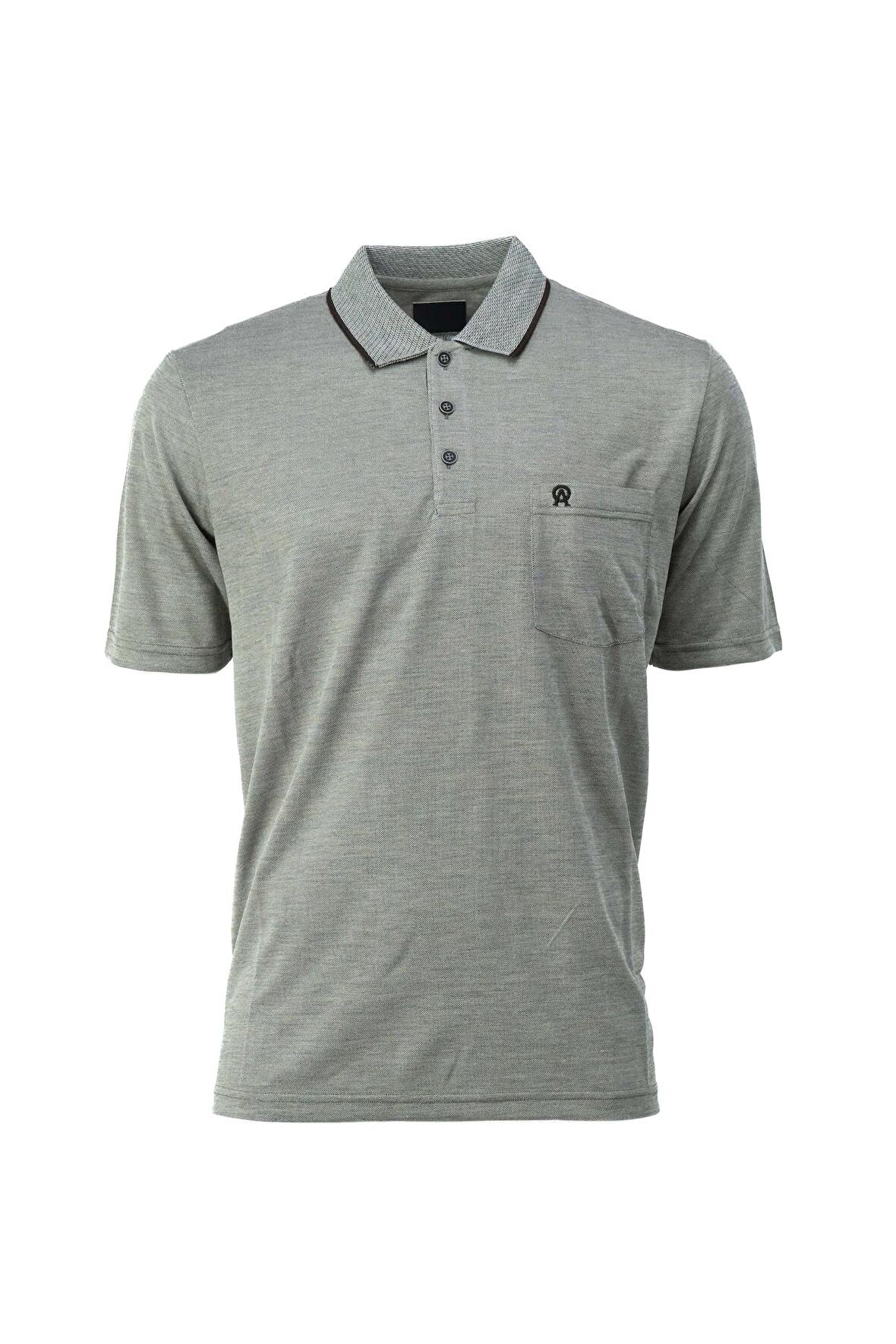 Oppland Erkek Polo Yaka Cepli Kısa Kol Puntolu Kırçıllı Desenli Tam Kalıp Pamuklu Kumaş T-Shirt