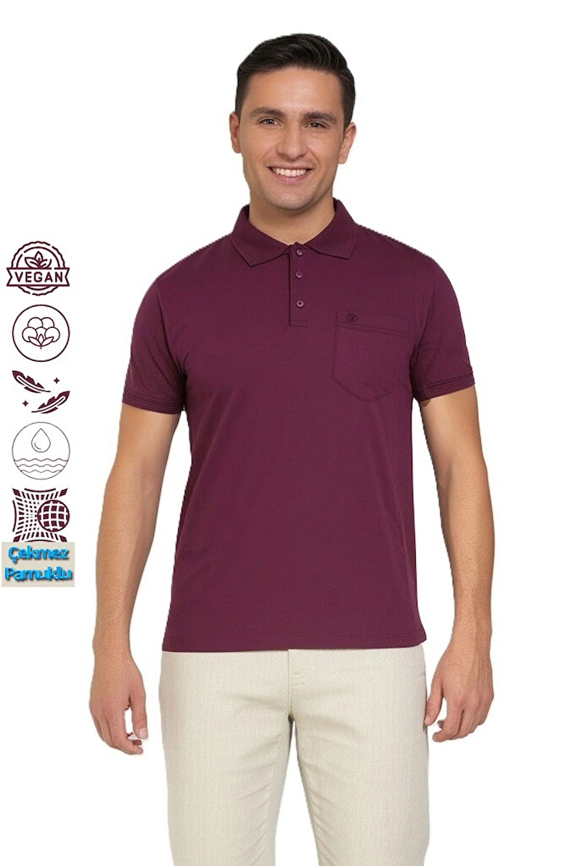 Oppland Erkek Polo Yaka Arma Cepli Kısa Kollu Düz Renk Normal Kesim Premium Pamuklu Kumaş T-Shirt