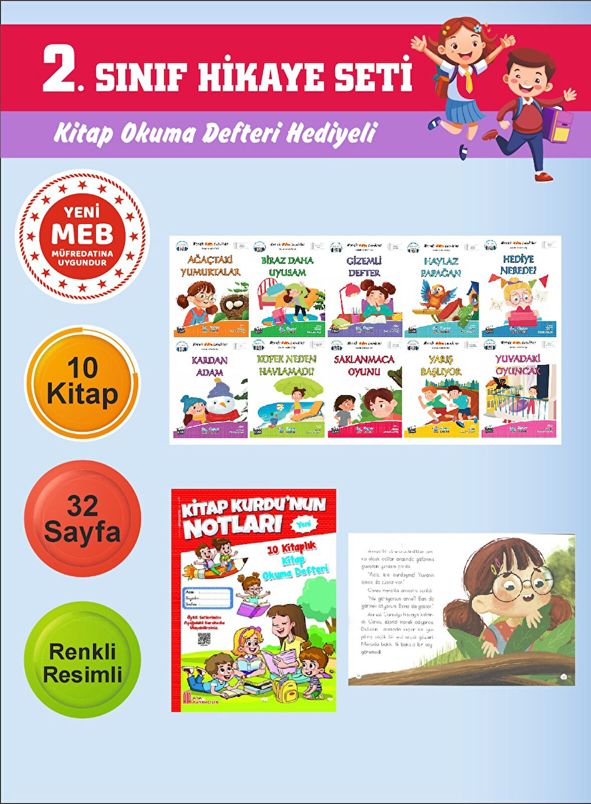 2.Sınıflar İçin Okumayı Sevdiren 10 lu Hikaye Seti 14 (Kitap Okuma Defteri Hediyeli)