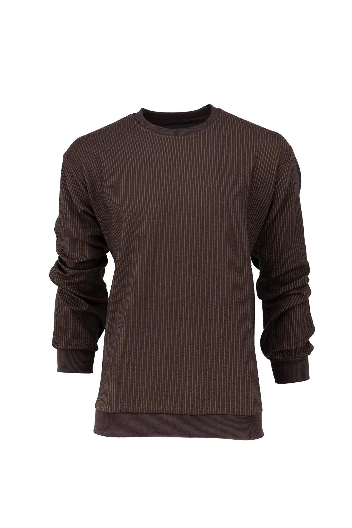 Erkek Mevsimlik Doğal Pamuklu Sweatshirt Bisiklet Yaka Çizgili Rahat Kesim Tam Kalıp