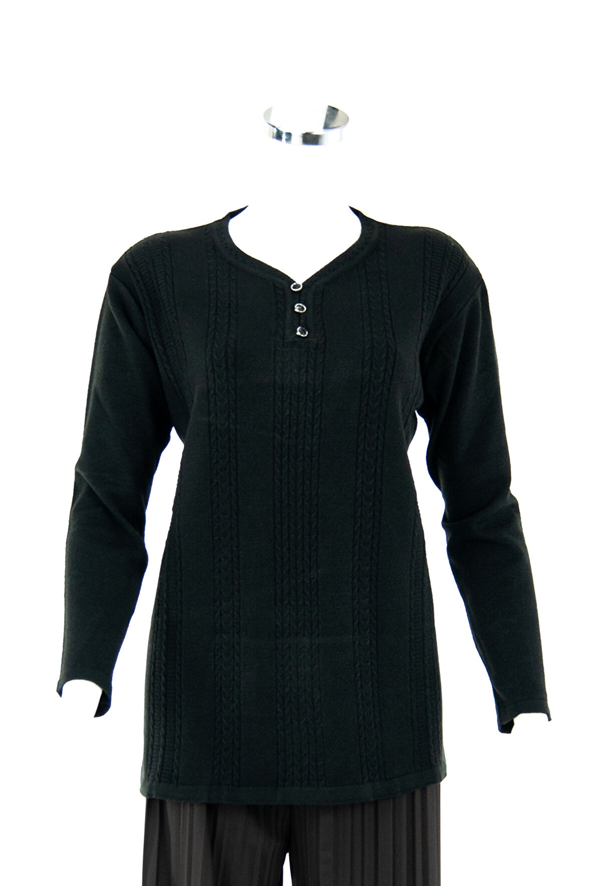 Oppland Kadın Kışlık Kendinden Motifli Armut Yaka Üç Düğmeli Pamuklu Kardelen Dokuma Anne Kazak