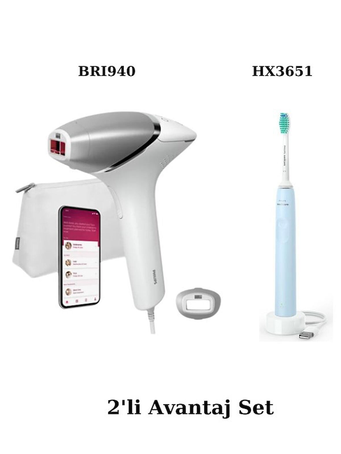 Philips Lumea Prestige BRI940/00 IPL Epilasyon + Philips HX3651/12 2100 Şarjlı Diş Fırçası 