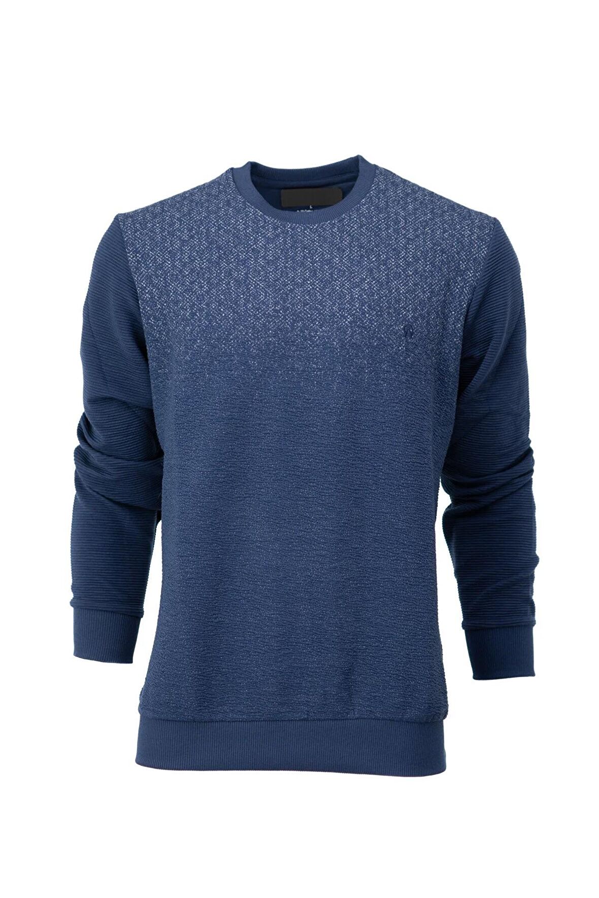 Erkek Mevsimlik Doğal Pamuklu Şık Sweatshirt Bisiklet Yaka Panolu Rahat Kesim Tam Kalıp