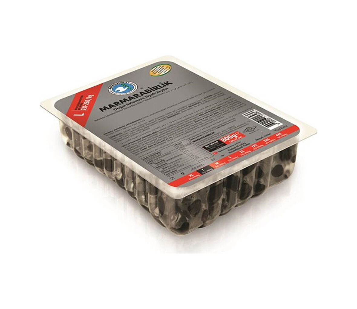 Marmarabirlik Doğal Salamura 231-260 KB L Siyah Zeytin Vakum 800 G