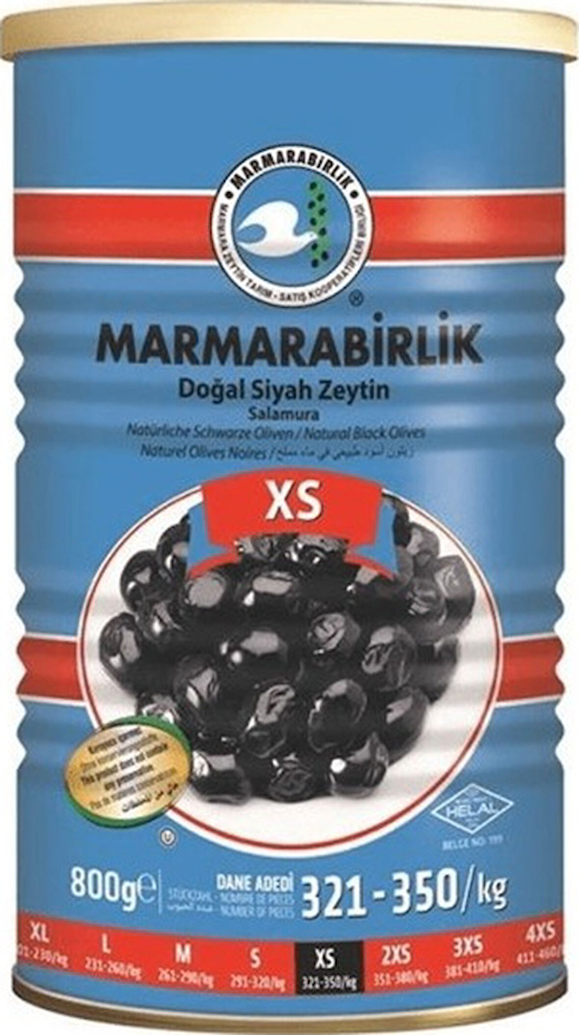 Marmarabirlik Doğal Salamura 321-350 XS Siyah Zeytin Teneke 800 G
