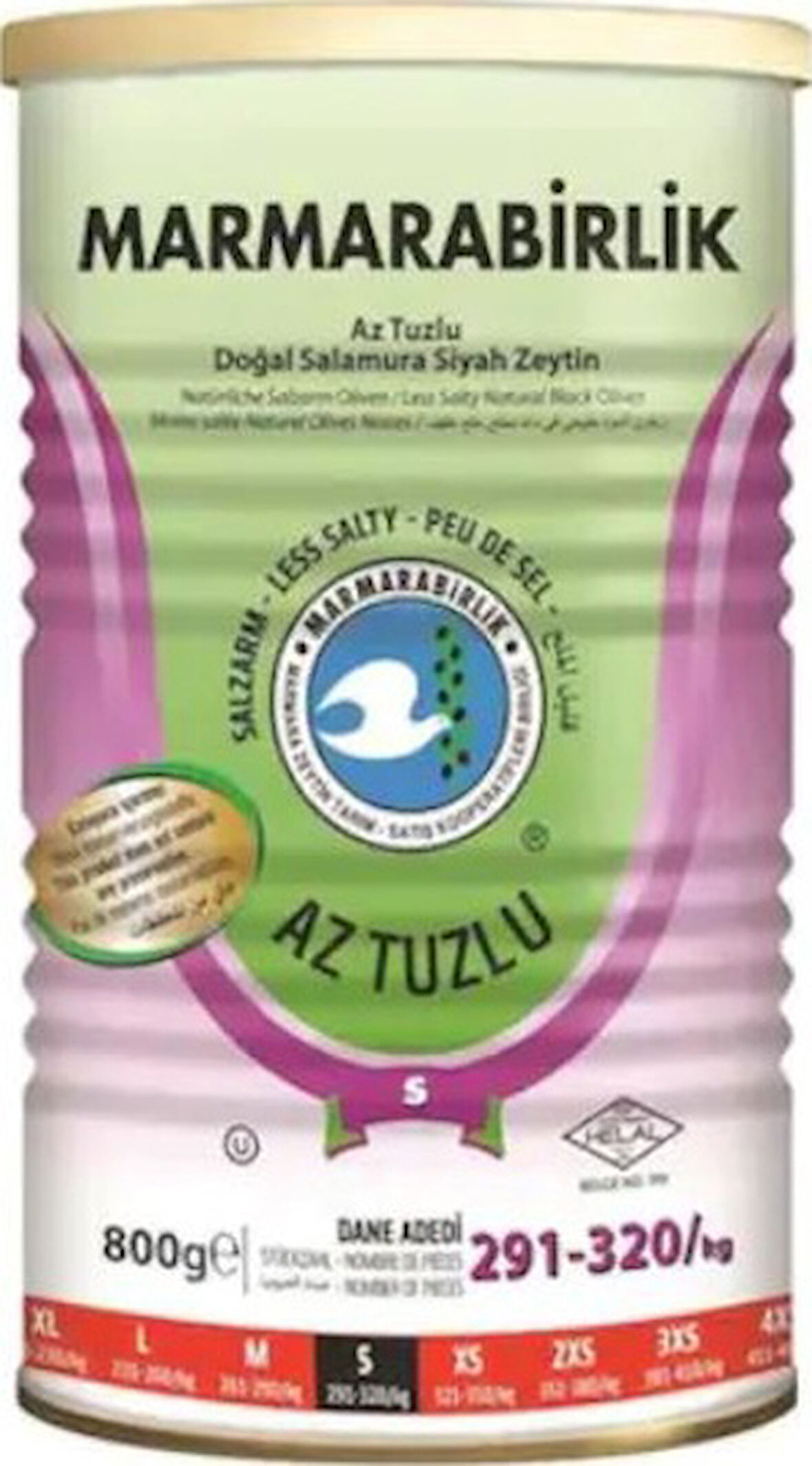 Marmarabirlik Az Tuzlu 291-320 KB S Siyah Zeytin Teneke 800 G