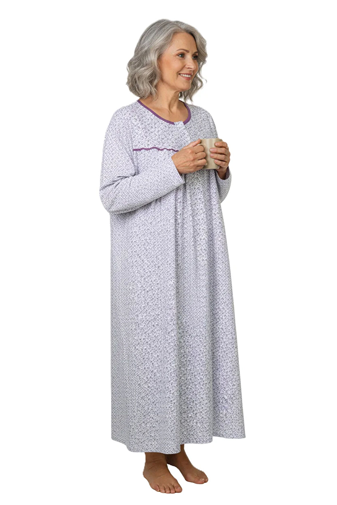 Oppland Kadın Boydan Anne Gecelik Elbise %100 Pamuk Çiçekli Desenli Rahat ve Tam Kalıp