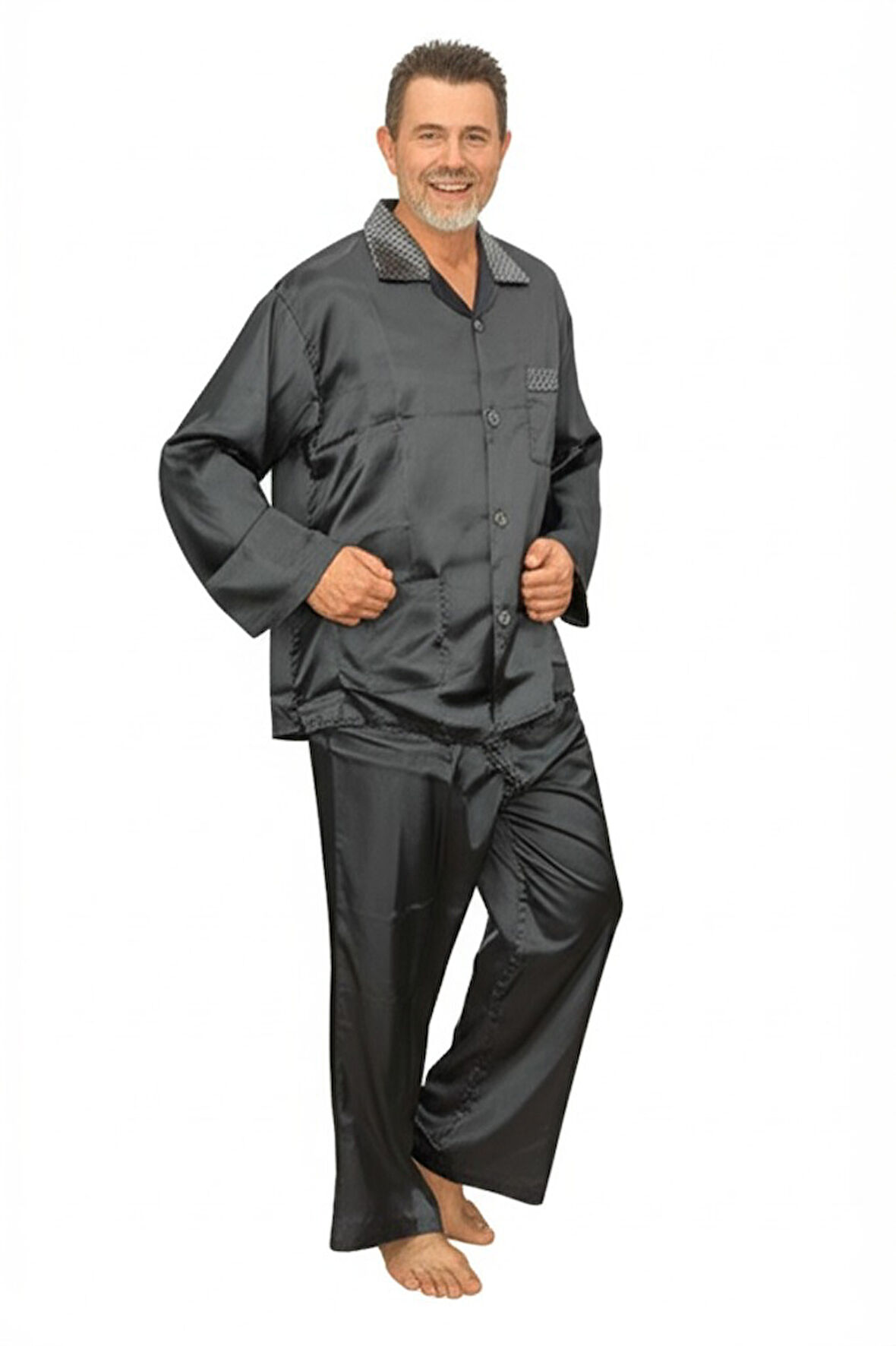 Oppland Erkek Pijama Takımı Saten Kumaş Klasik Model Cepli Rahat Tam Kalıp OPEPT25PIEROMOD87