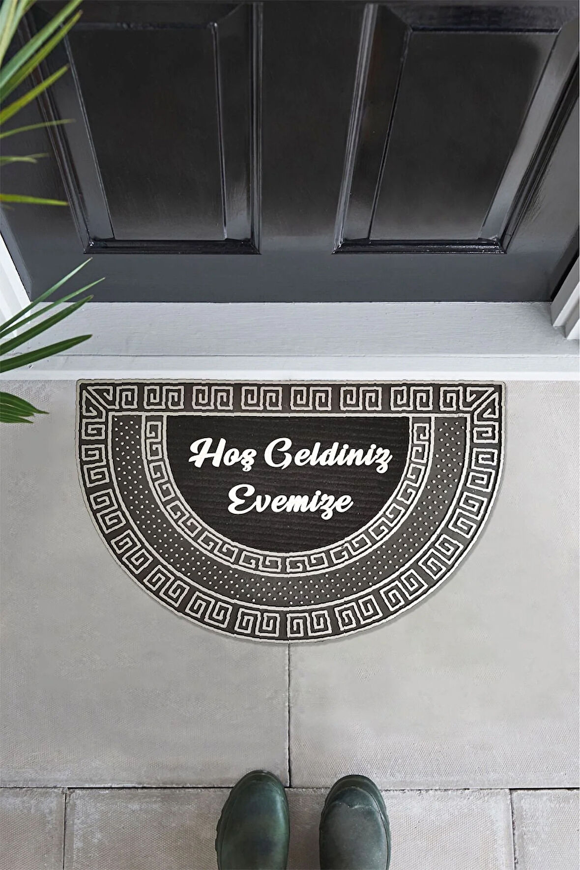 Dış Kapı Önü Paspası Oval gümüş Renk Kaymaz Taban hoş geldiniz yazılı