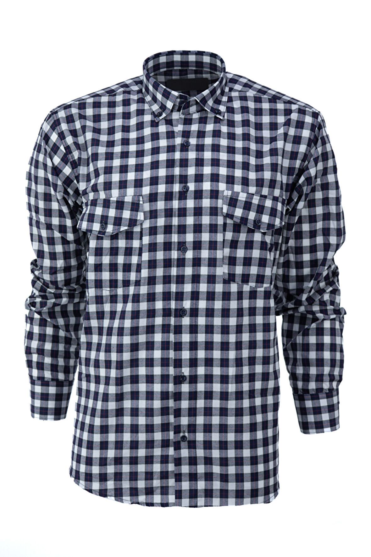 Oppland Erkek Yazlık Klasik Gömlek Kapaklı Çift Cepli Uzun Kollu Ekose Desenli Şık Model Tam Kalıp