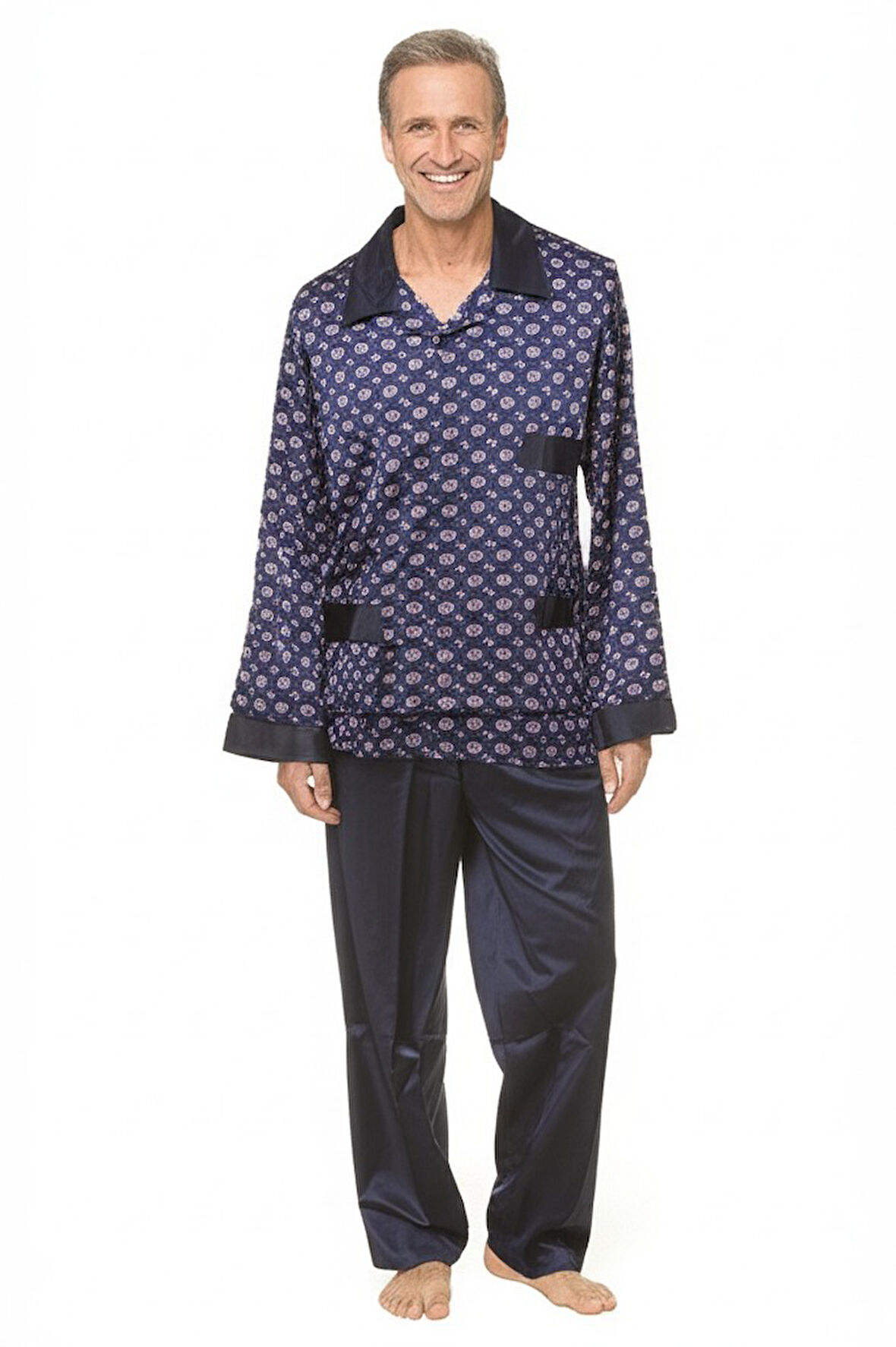 Oppland Erkek Pijama Takımı Saten Kumaş Klasik Model Cepli Rahat Tam Kalıp OPEPT25PIEROMOD89