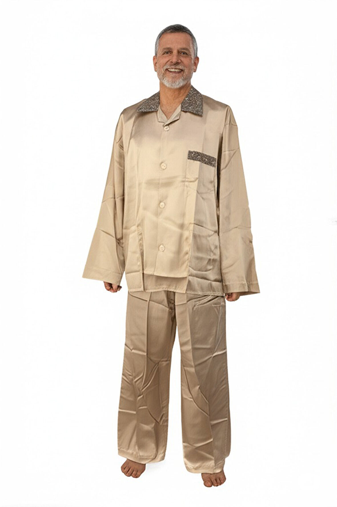 Oppland Erkek Pijama Takımı Saten Kumaş Klasik Model Cepli Rahat Tam Kalıp OPEPT25PIEROMOD89