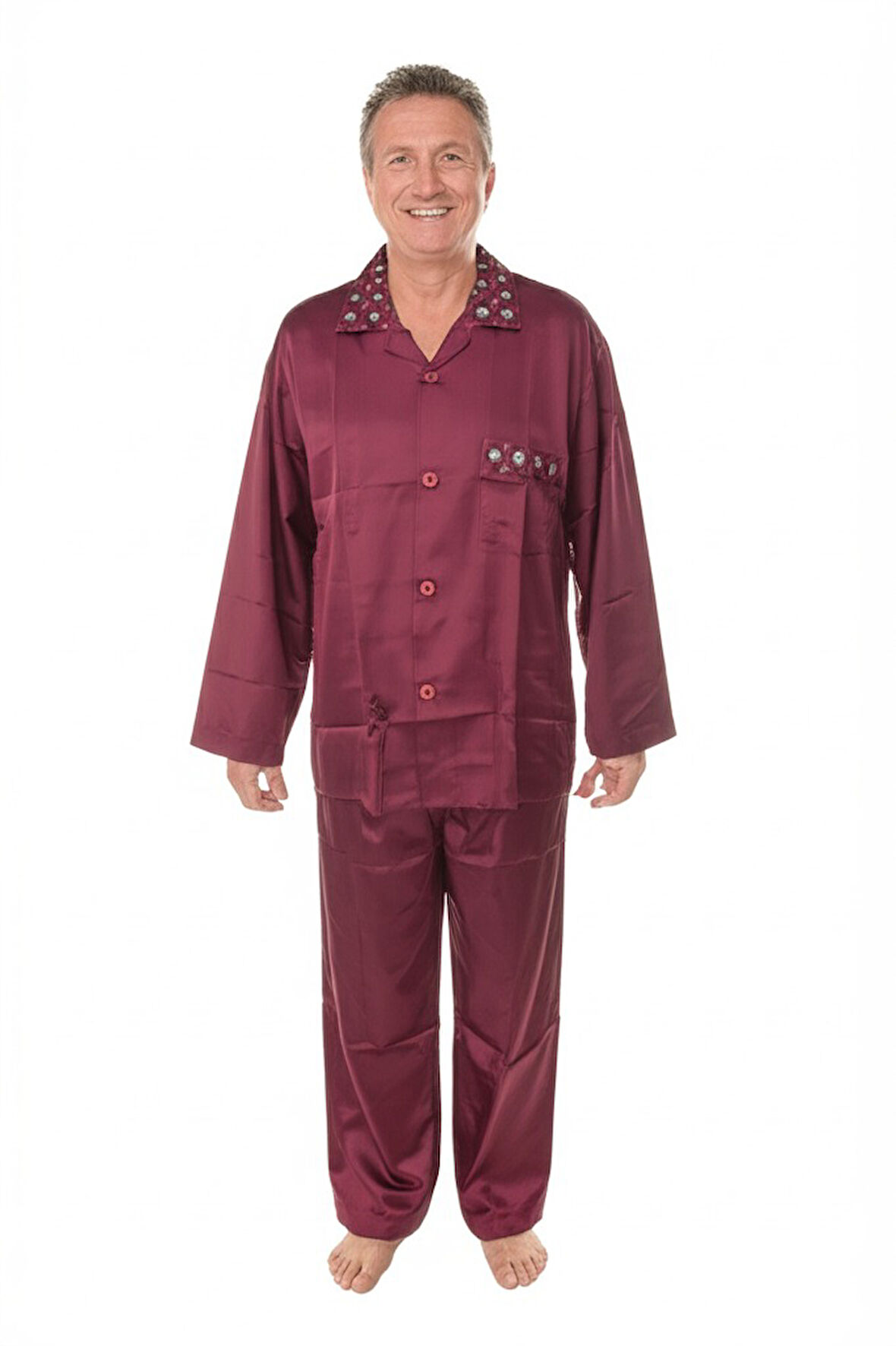 Oppland Erkek Pijama Takımı Saten Kumaş Klasik Model Cepli Rahat Tam Kalıp OPEPT25PIEROMOD89