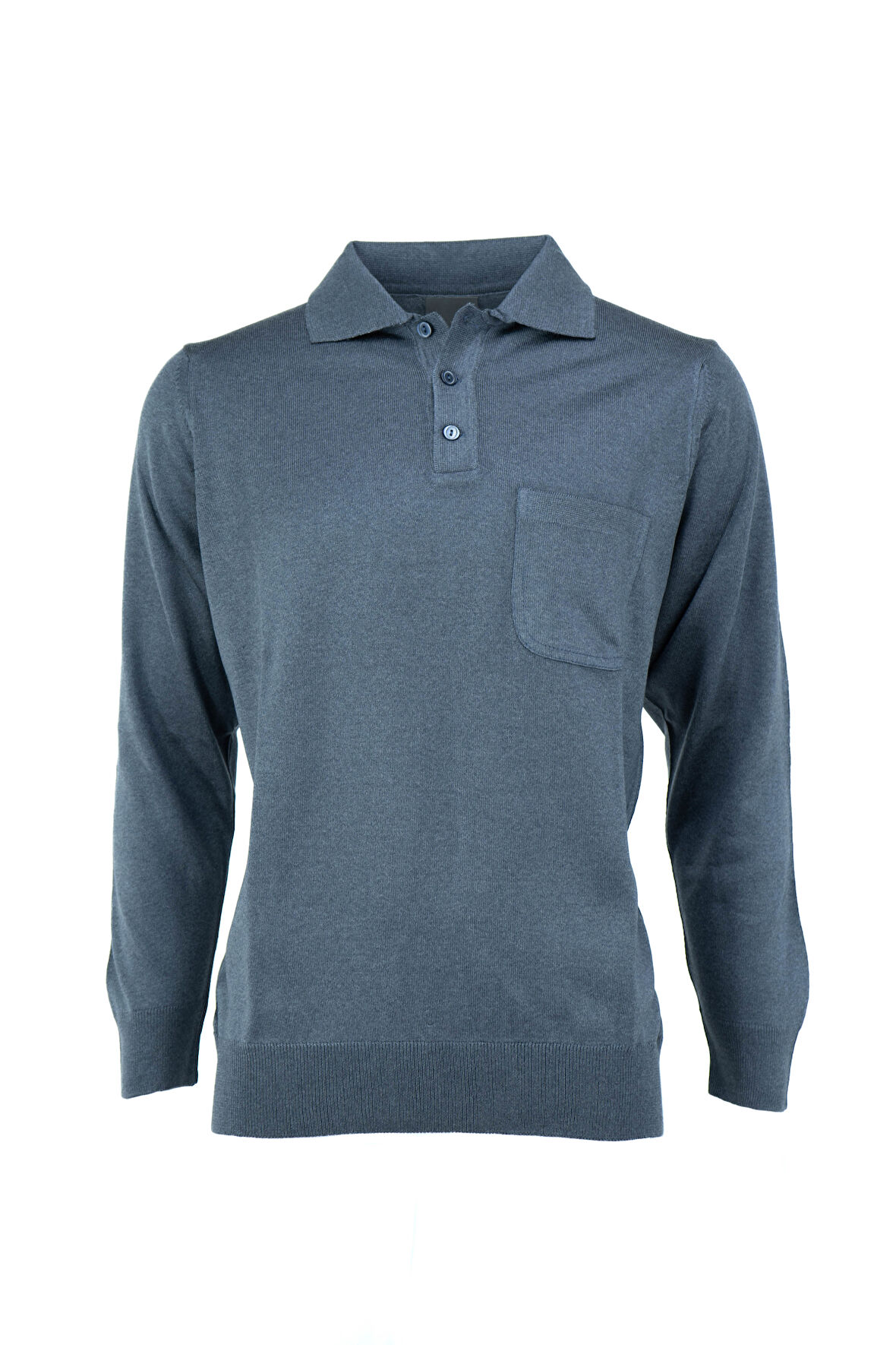 Oppland Erkek Uzun Kollu Polo Yaka Düz Renk Klasik Model Cepli Rahat Tam Kalıp Yünlü Dokuma Kazak