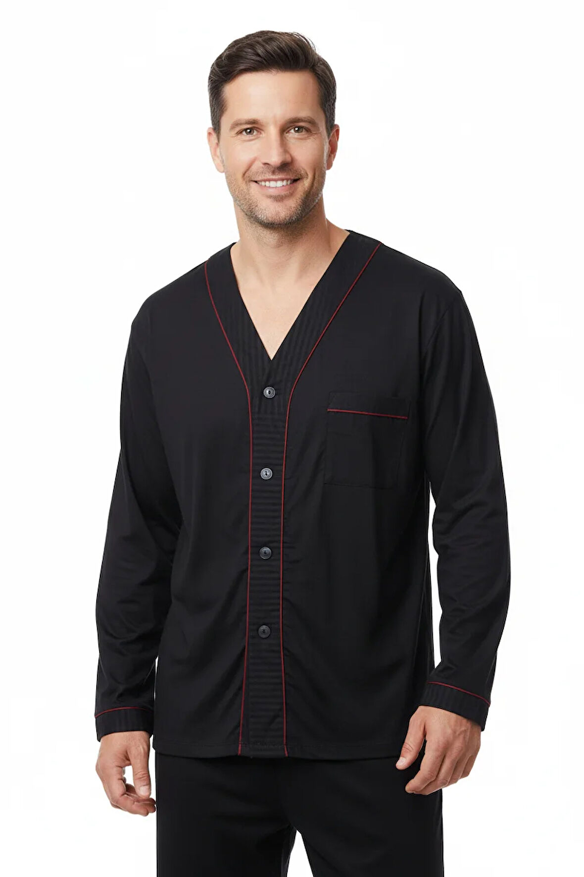 Oppland Erkek Pijama Takımı %100 İpek Kumaş Klasik Model Cepli Rahat Tam Kalıp