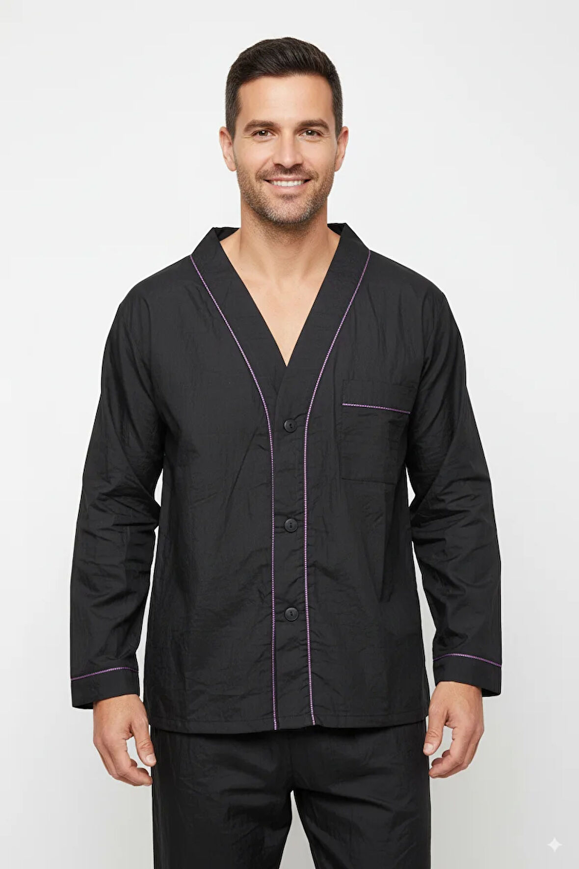 Oppland Erkek Pijama Takımı %100 İpek Kumaş Klasik Model Cepli Rahat Tam Kalıp