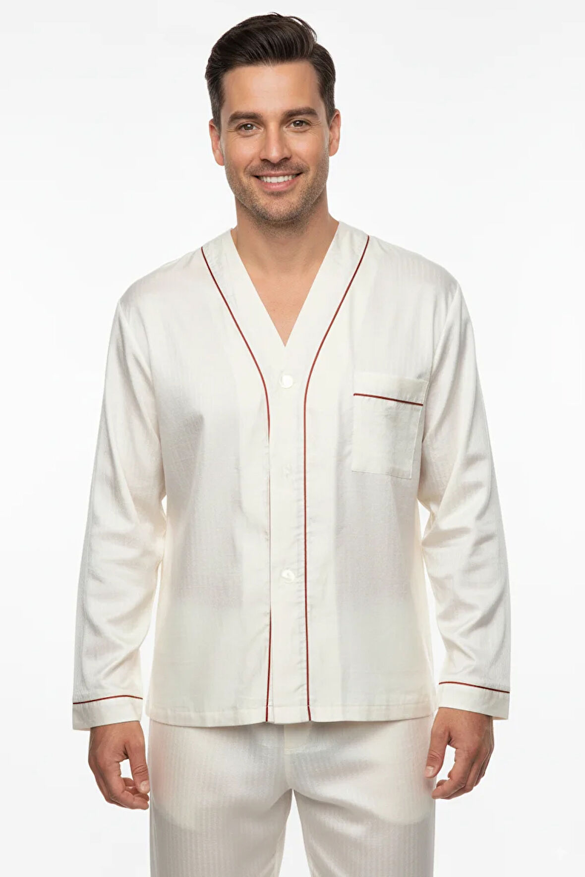 Oppland Erkek Pijama Takımı %100 İpek Kumaş Klasik Model Cepli Rahat Tam Kalıp