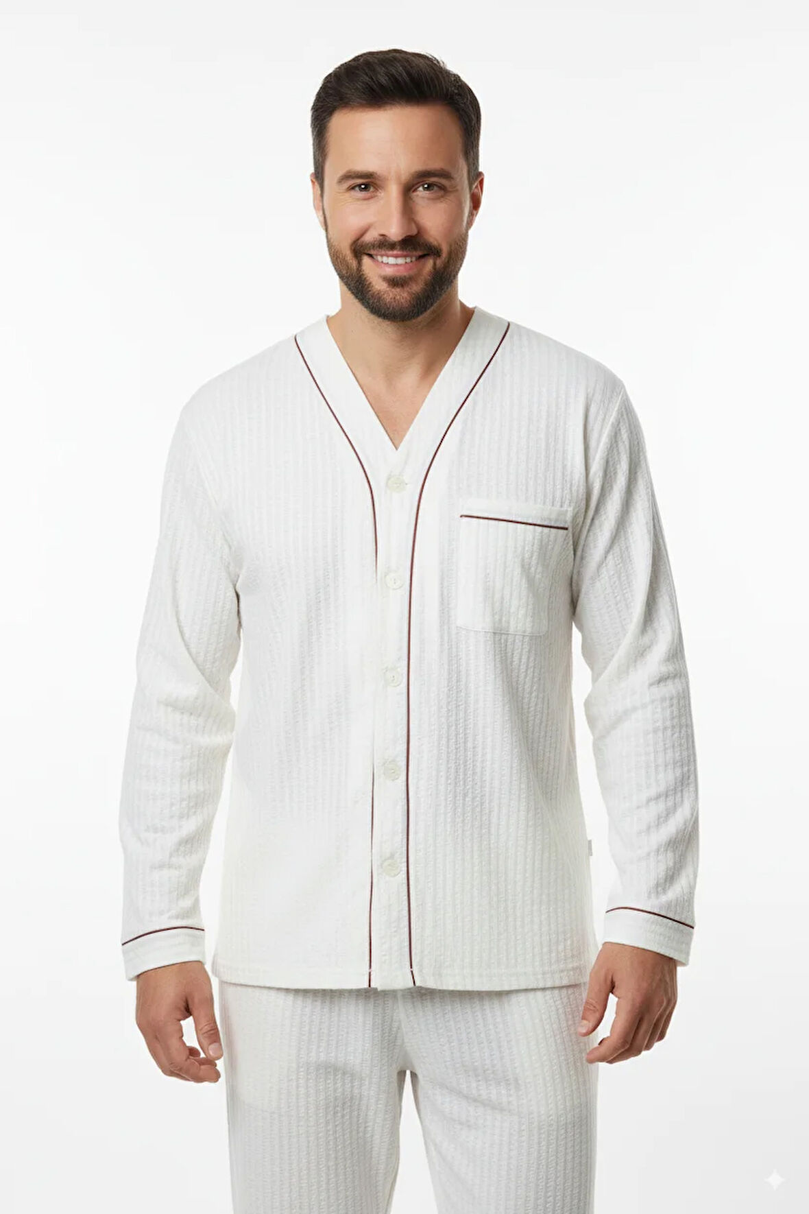 Oppland Erkek Pijama Takımı %100 İpek Kumaş Klasik Model Cepli Rahat Tam Kalıp