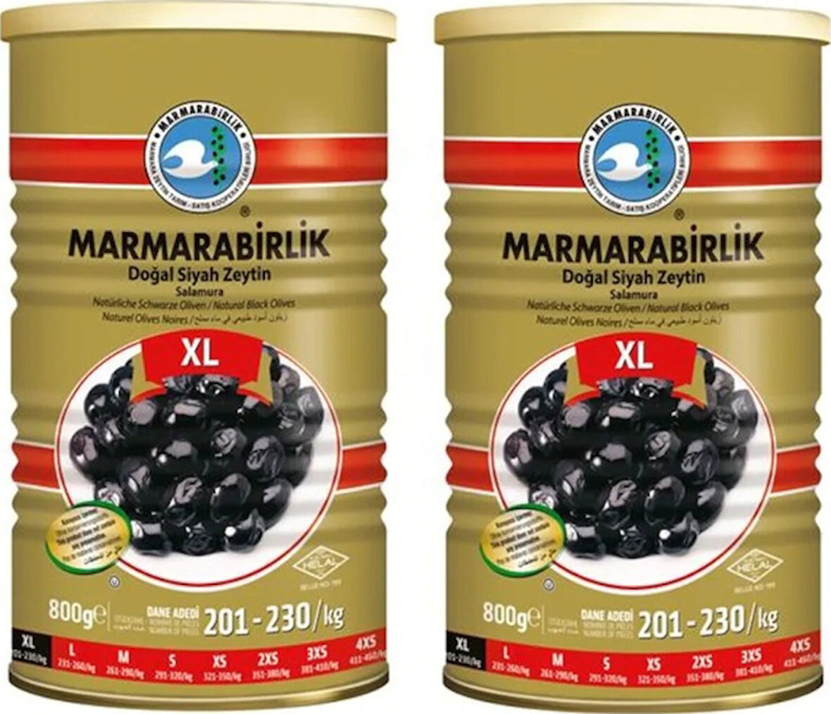 Marmarabirlik Mega 201-230 KB XL Siyah Zeytin Teneke 2 x 800 G