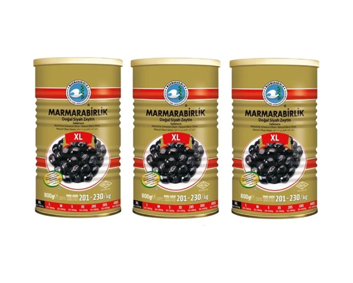 Marmarabirlik 201-230 KB Mega XL Siyah Zeytin Teneke 3 x 800 G