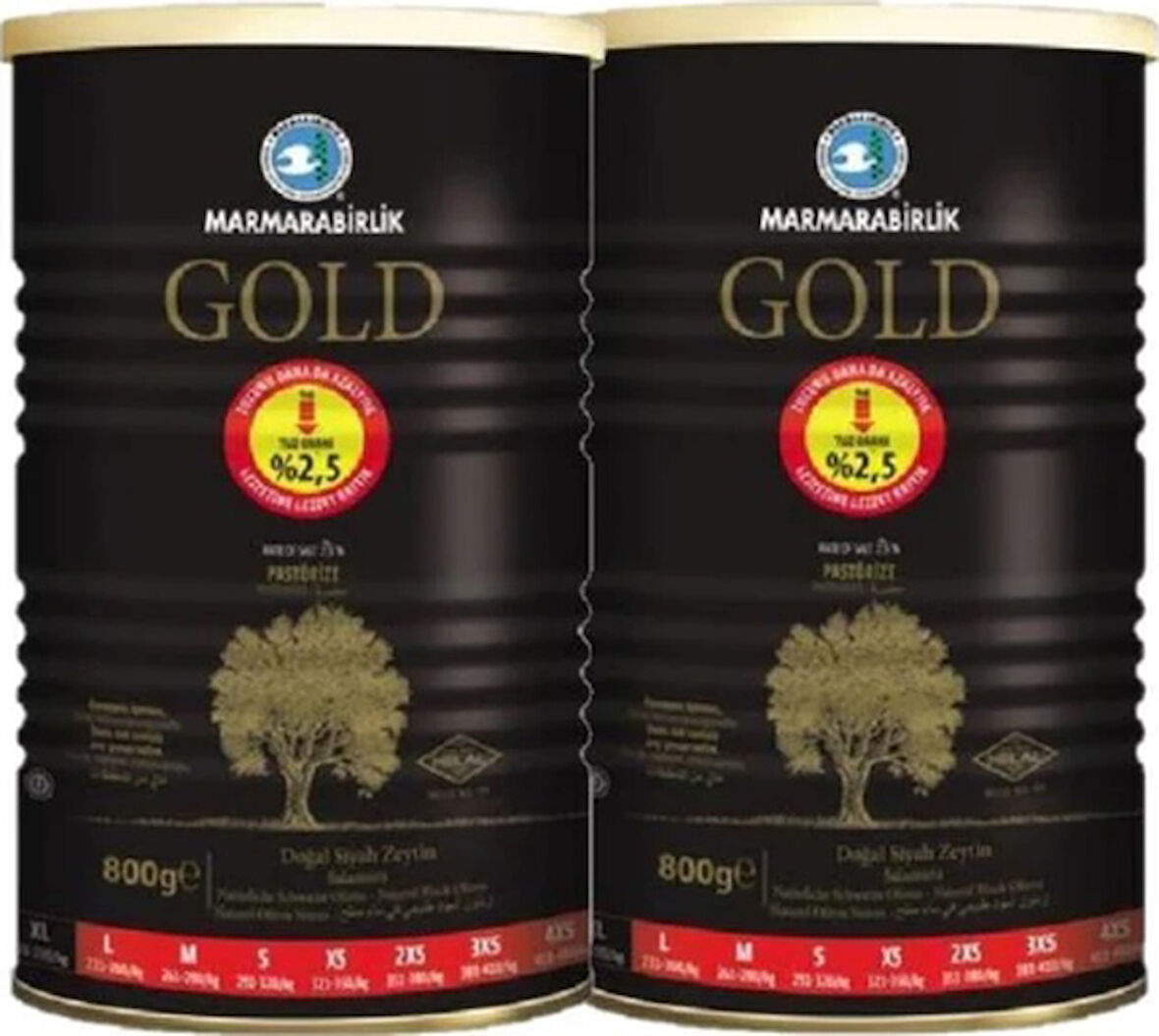 Marmarabirlik Gold 201-230 KB XL Siyah Zeytin Teneke 2 x 800 G