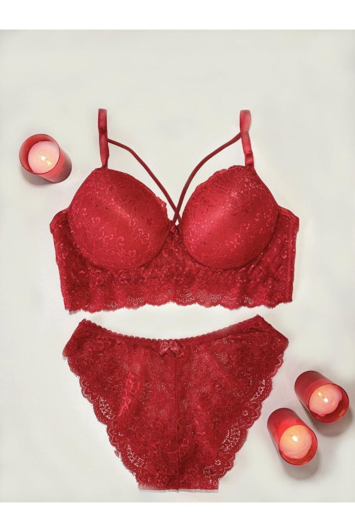  DESTEKLİ DANTELLİ BRALET KIRMIZI SÜTYEN TAKIM