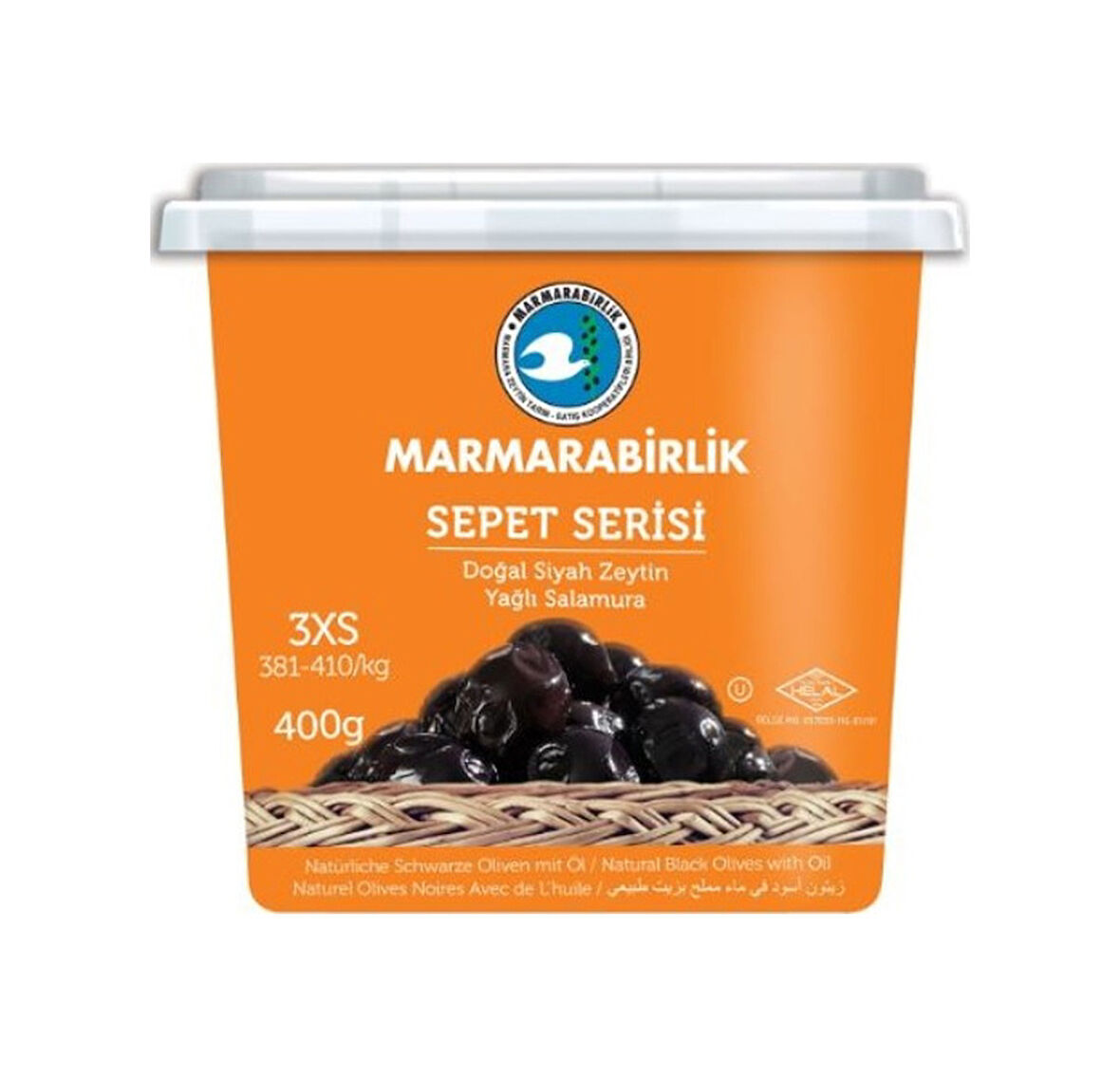 Marmarabirlik Sepet Serisi Yağlı Salamura 381-410 KB 3XS Siyah Zeytin Kutu 400 G