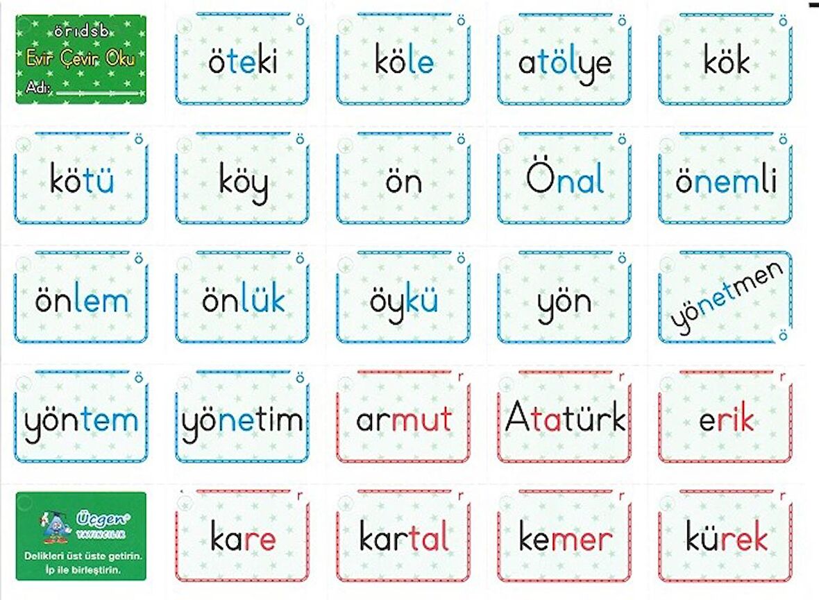 1.Sınıf Evir Çevir Oku Kartları (1.Dönem Konularını Kapsar)