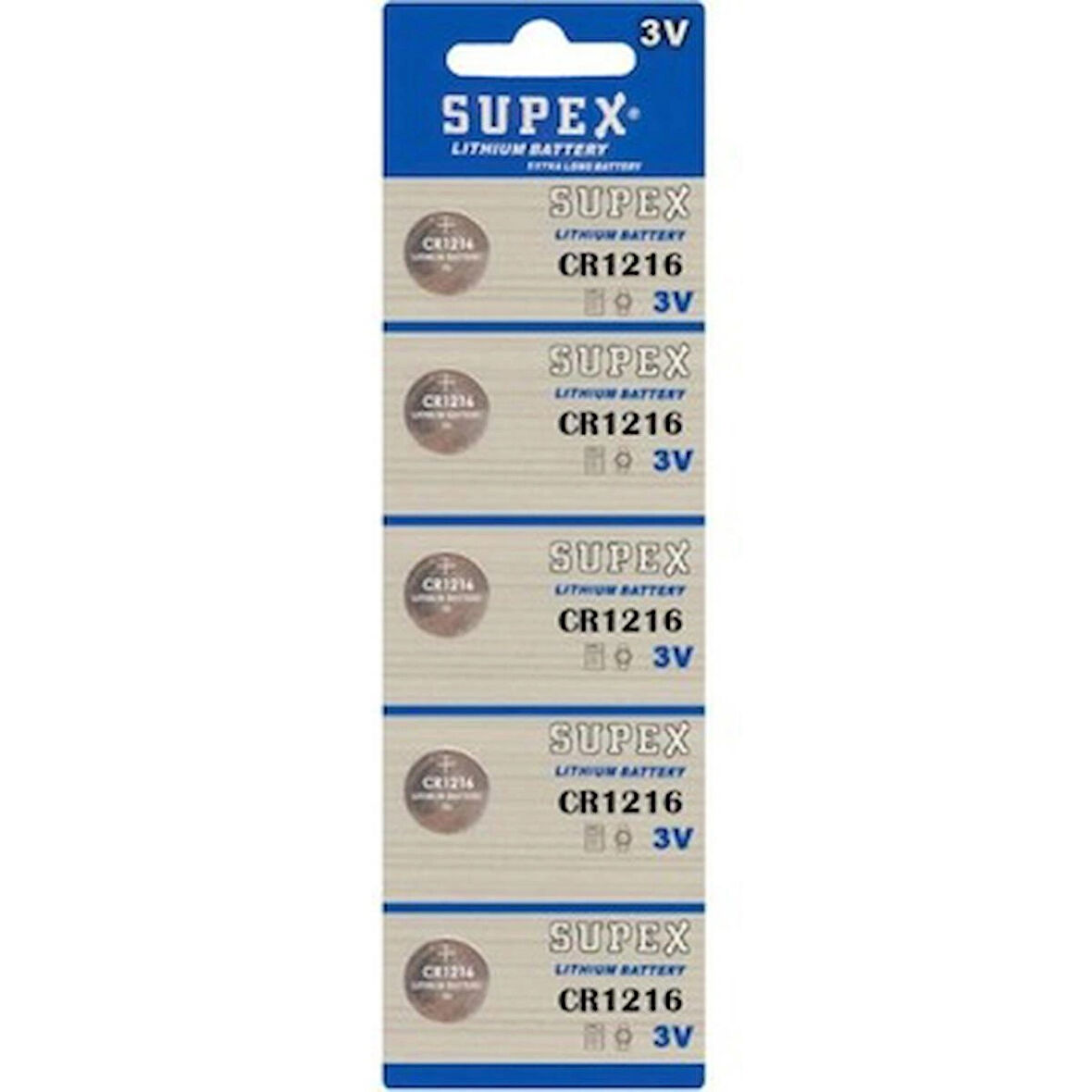 Supex Extra Long Battery CR1216 3V Lityum Düğme Pil 5'li