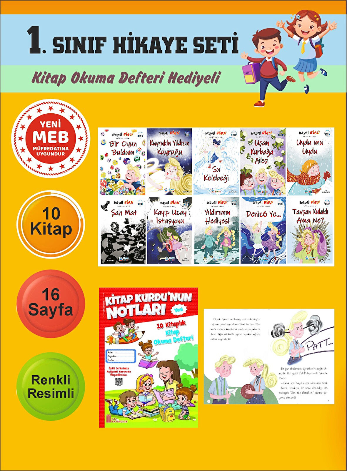 1.Sınıflar İçin Okumayı Sevdiren 10 lu Hikaye Seti 7 (Kitap Okuma Defteri Hediyeli)