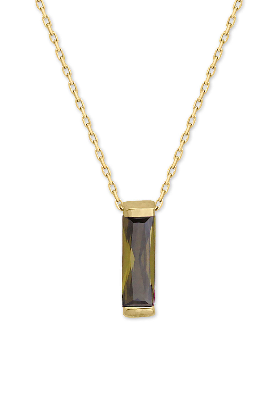 Sarı Altın Oliv Taşlı Altın Çubuk Kolye