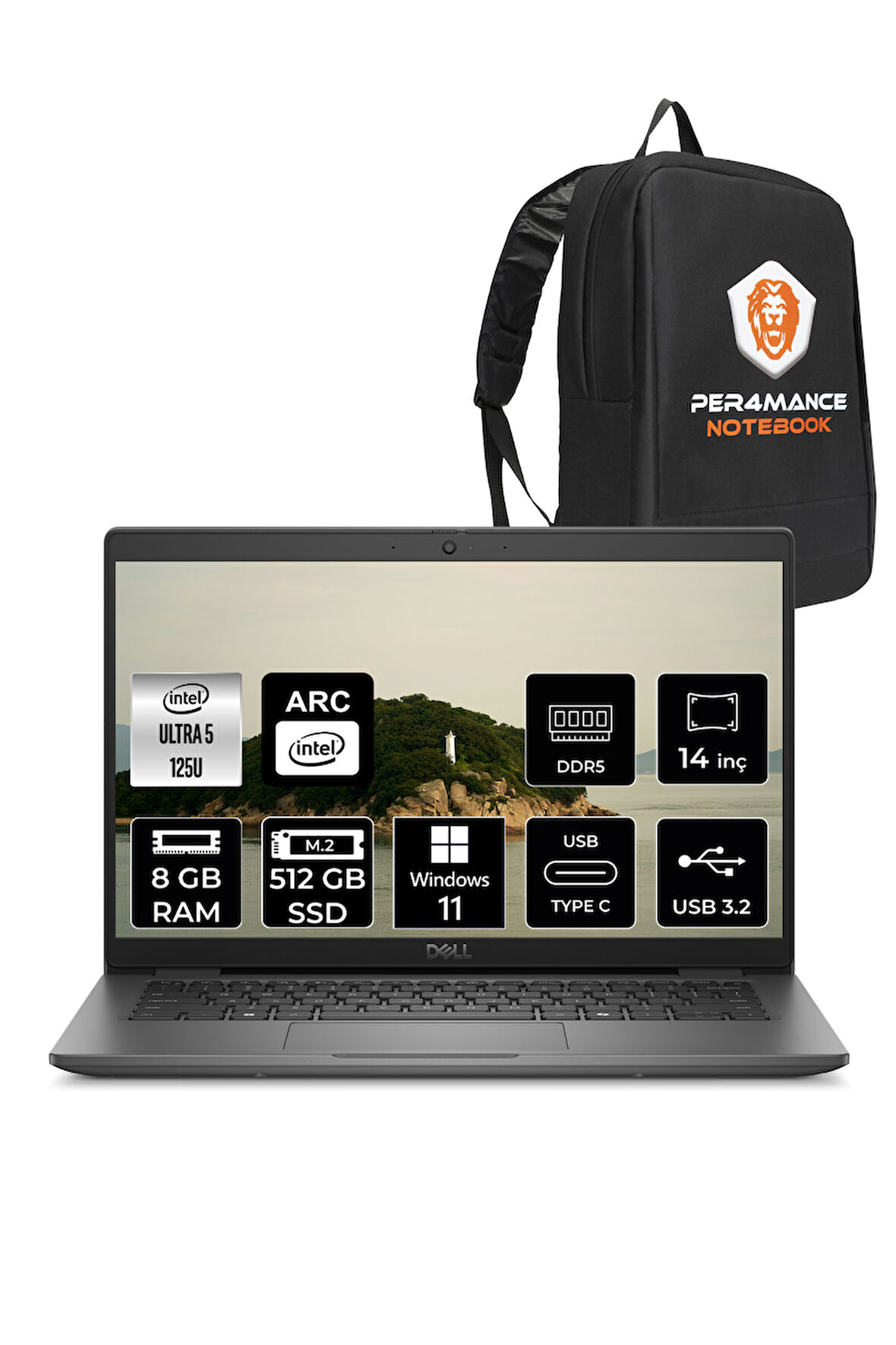 DELL Latitude 3450 Ultra 5 125U 8GB 512GB SSD 14'' FHD W11H Taşınabilir Bilgisayar & PER4 ÇANTA