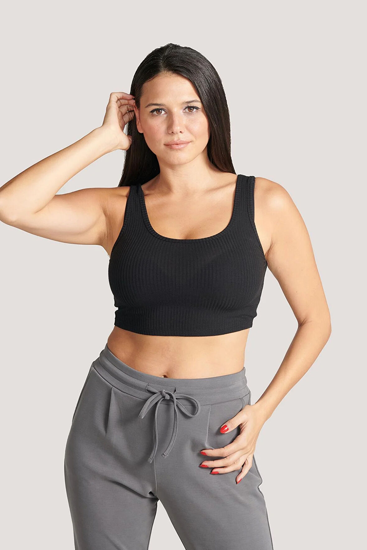 P-004985 - Kadın Fitilli  Süper Crop Örme Atlet - SİYAH