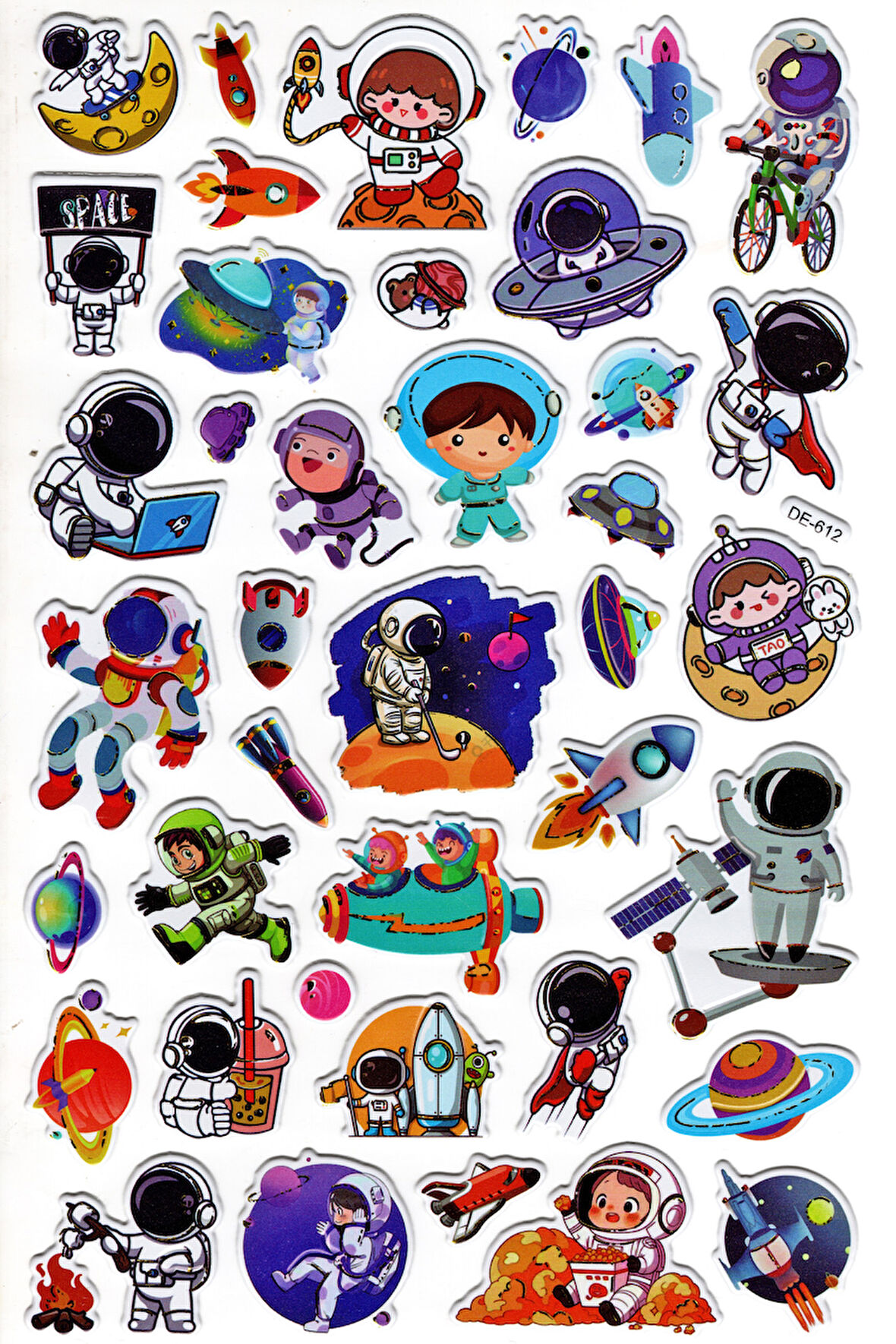 Sticker Kabartmalı Yaldızlı Stiker Çıkartma Etiket (DE612)-16x25 cm- Astronot Space