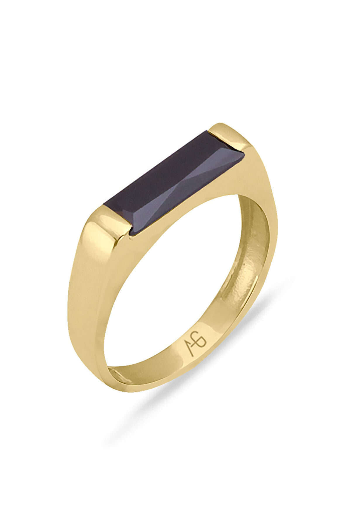 Sarı Altın Siyah Taşlı Altın Çubuk Yüzük