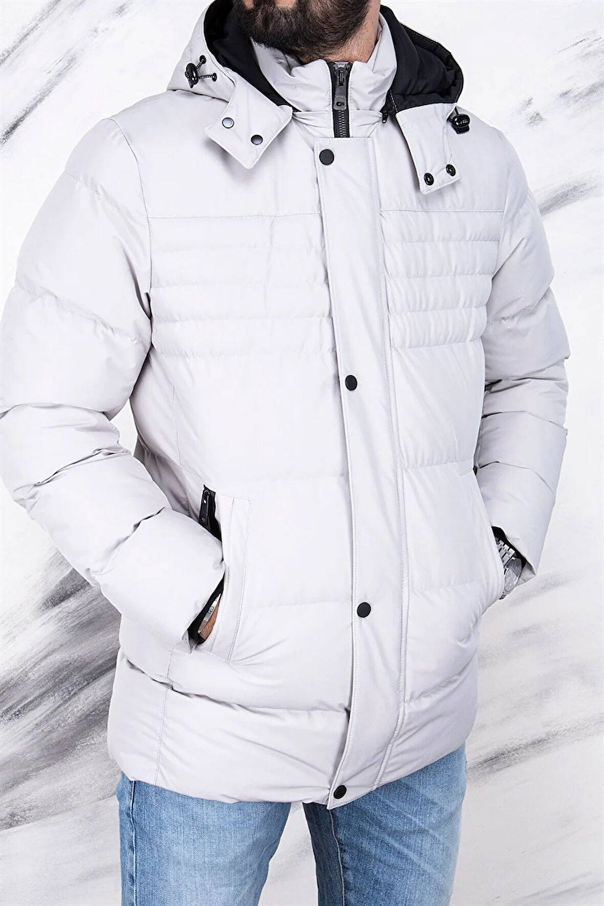 ERKEK TAŞ RENGİ KAPŞONLU SPOR MONT