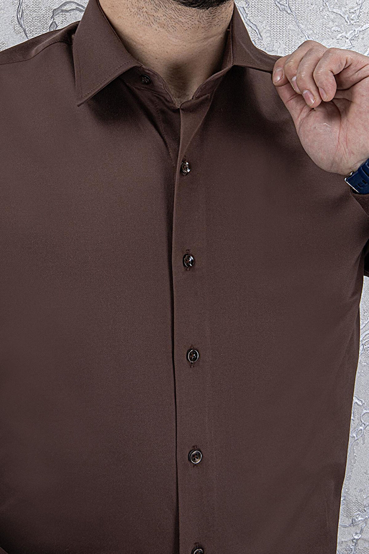 ERKEK SLİM FİT UZUN KOL KAHVERENGİ 6 DROP GÖMLEK