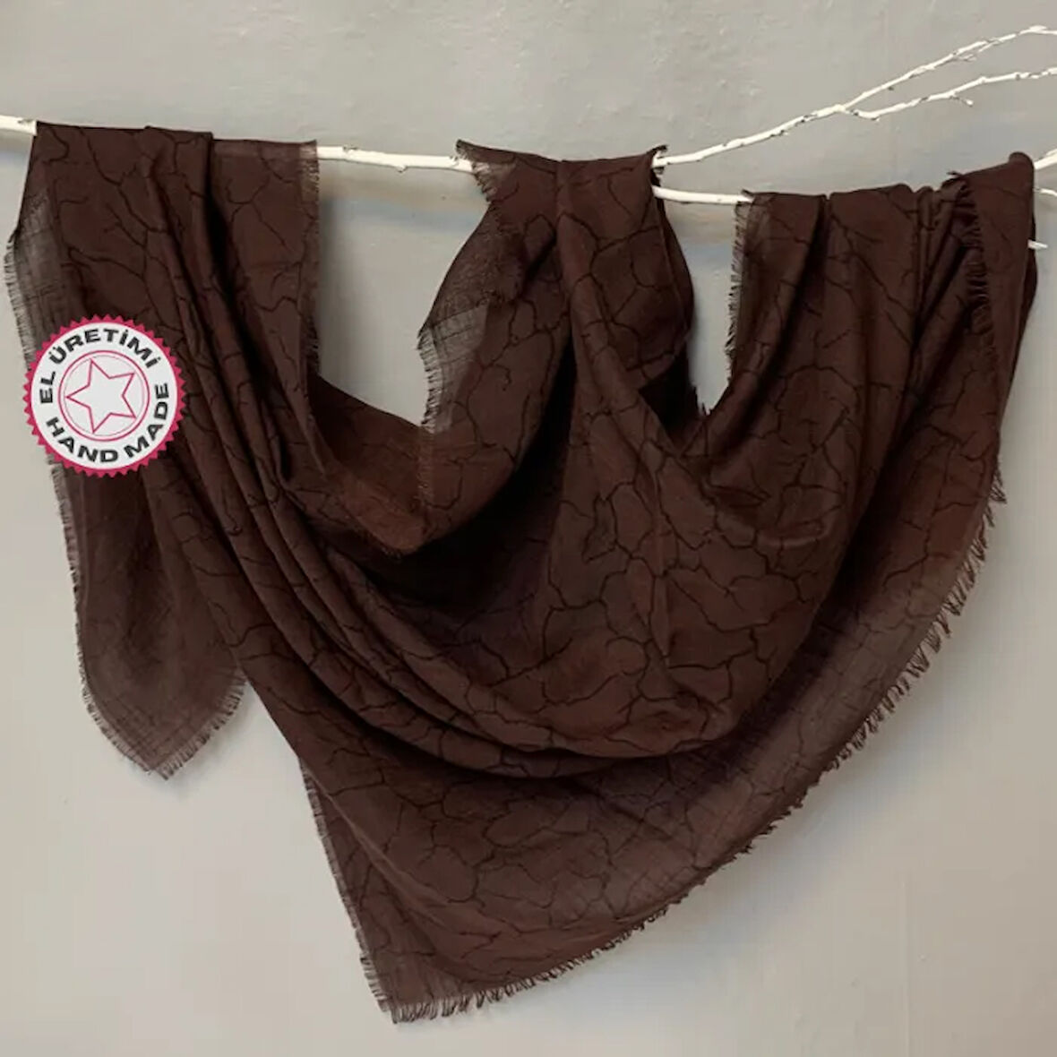 Uretti - Süreyya 2663 - El Yapımı Pigment Flamlı Eşarp - Kahverengi