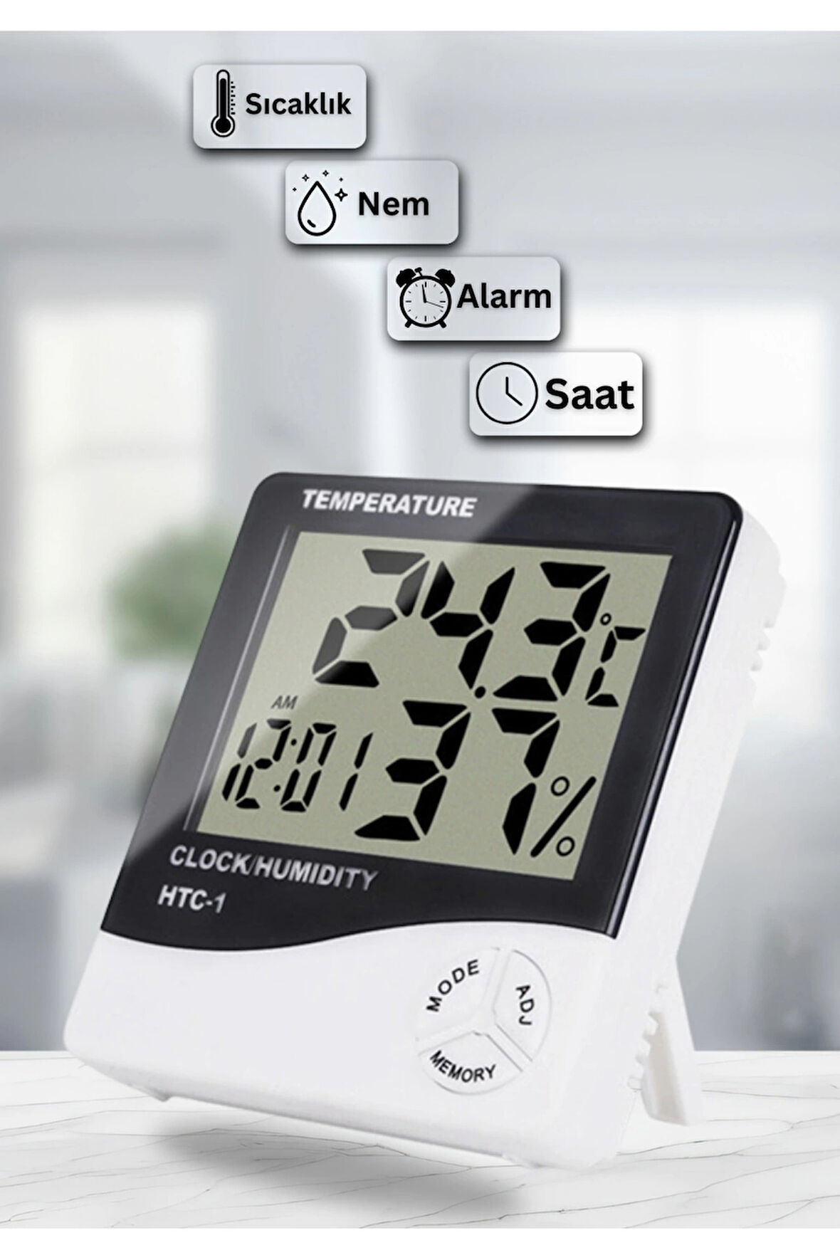 Dijital Oda Termometre Sıcaklık Ve Nem Ölçer Masa Saati Alarm Pil DAHİL