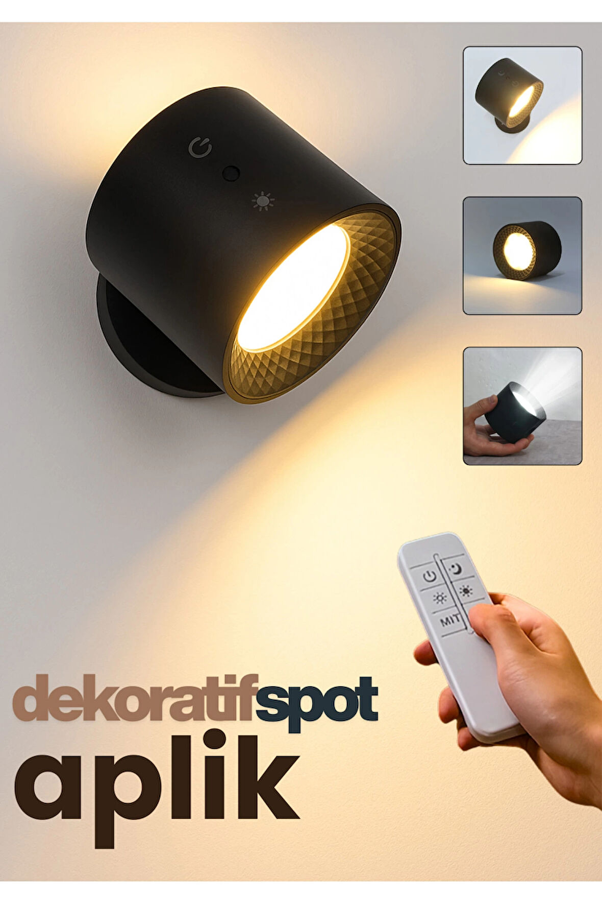 Mıknatıslı Uzaktan Kumandalı Çift Taraflı Duvar Aplik LED Aydınlatma 3 Renk USB Şarjlı