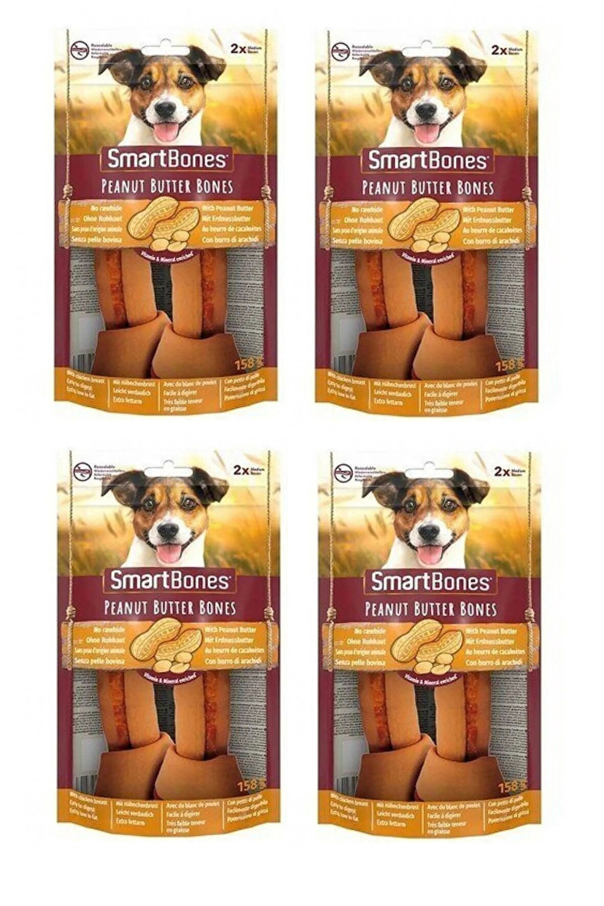 Smartbones Tavuklu ve Fıstık Ezmeli Medium Kemik 2 Li 158 Gr. X 4 Adet