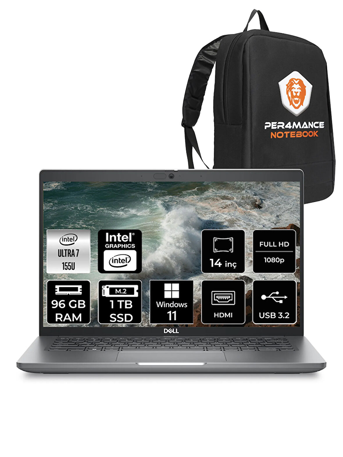 DELL Latitude 5450 Ultra 7 155U 96GB 1TB SSD 14'' FHD W11H Taşınabilir Bilgisayar & PER4 ÇANTA