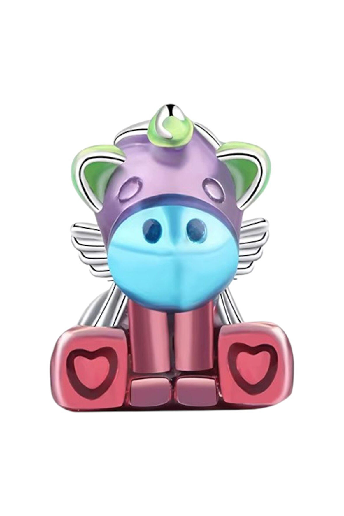 Renkli Gökkuşağı Unicorn Charm | 925 Ayar Gümüş