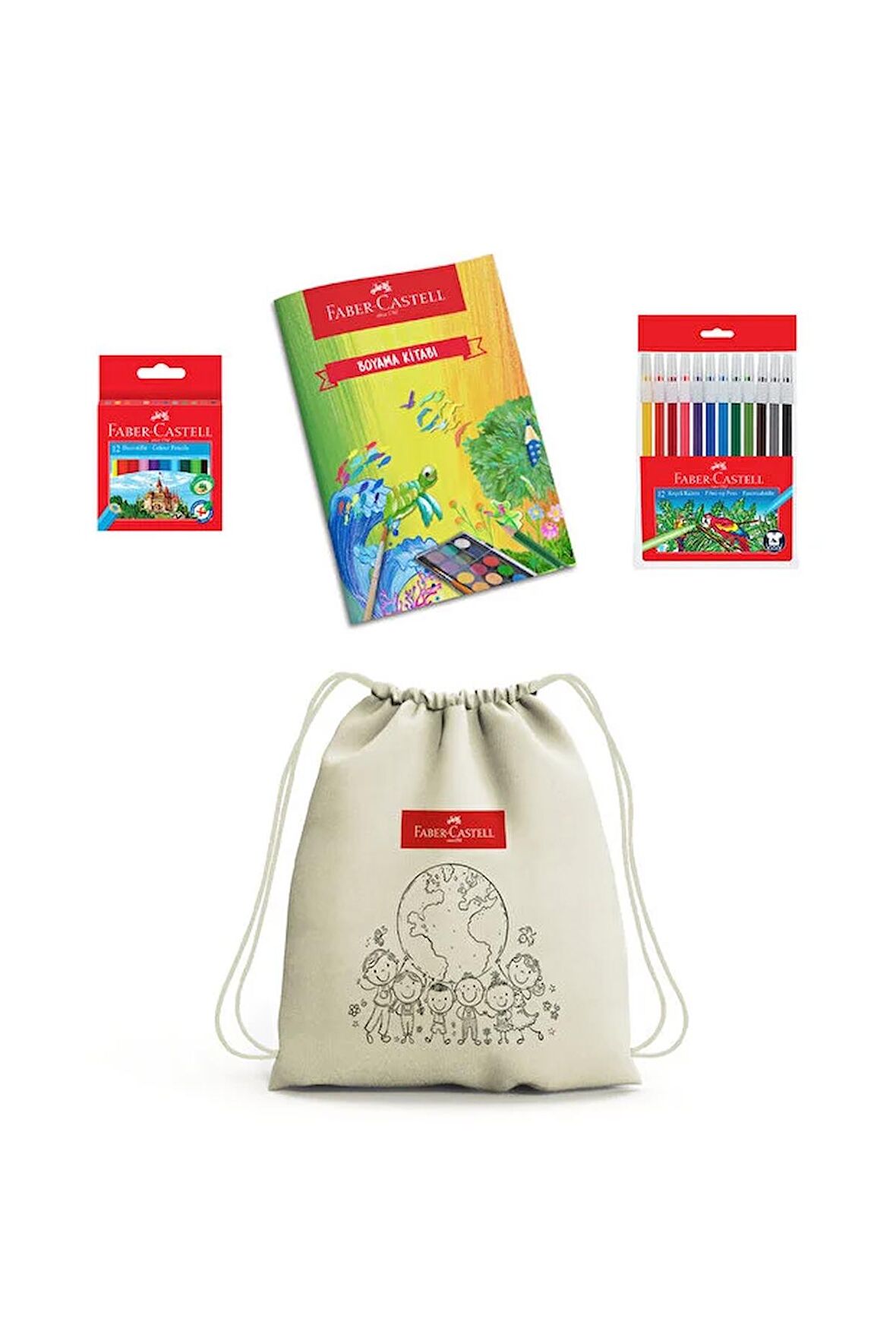 Çocuk Boyama Seti,Keçeli Kalem,Boya Kalemi,32 Sayfa A4 Boyama Kitabı,Boyanabilir Büzgülü Bez Çanta