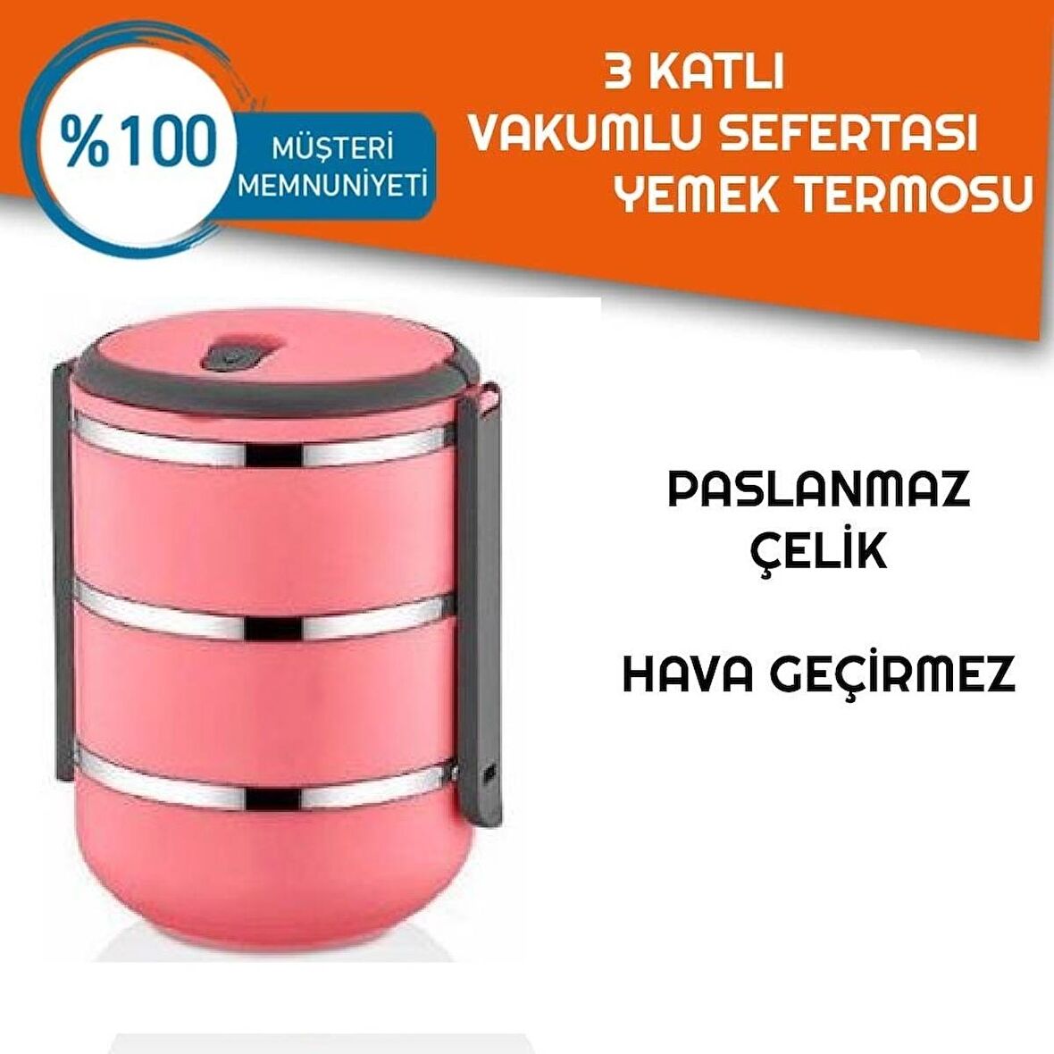 Sefer Tası Yemek Termosu Saklama Kabı Termosu 3lü - Pembe (4490)